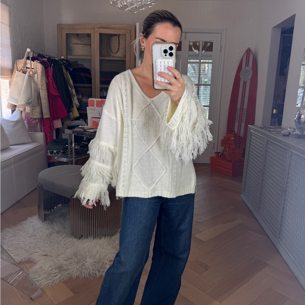 Fringe Knit Sweaters in Gray and Cream - Picture 6 of 6